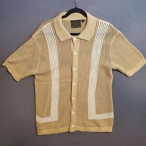 Massive Luxury Edition Sweater Crochet Loose Knit Polo Shirt Button Cotton Sz S